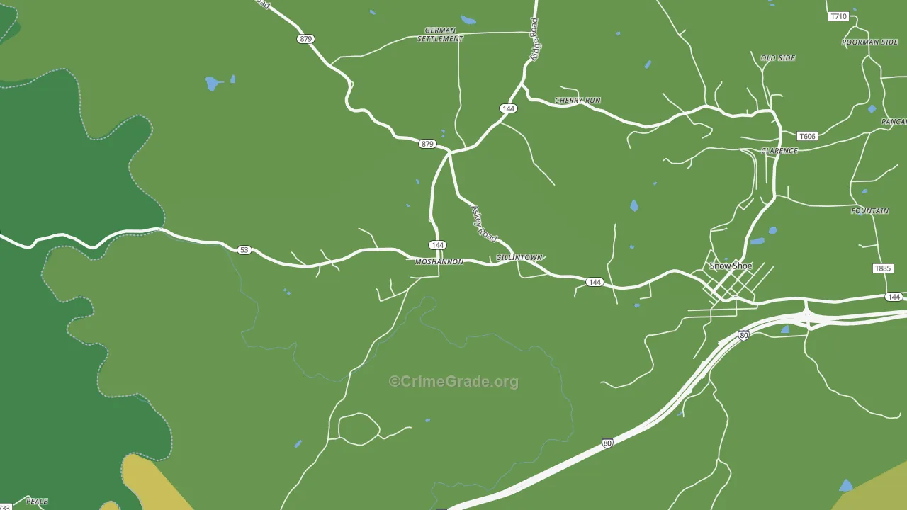 Moshannon, PA Map of Vehicle Theft Rates