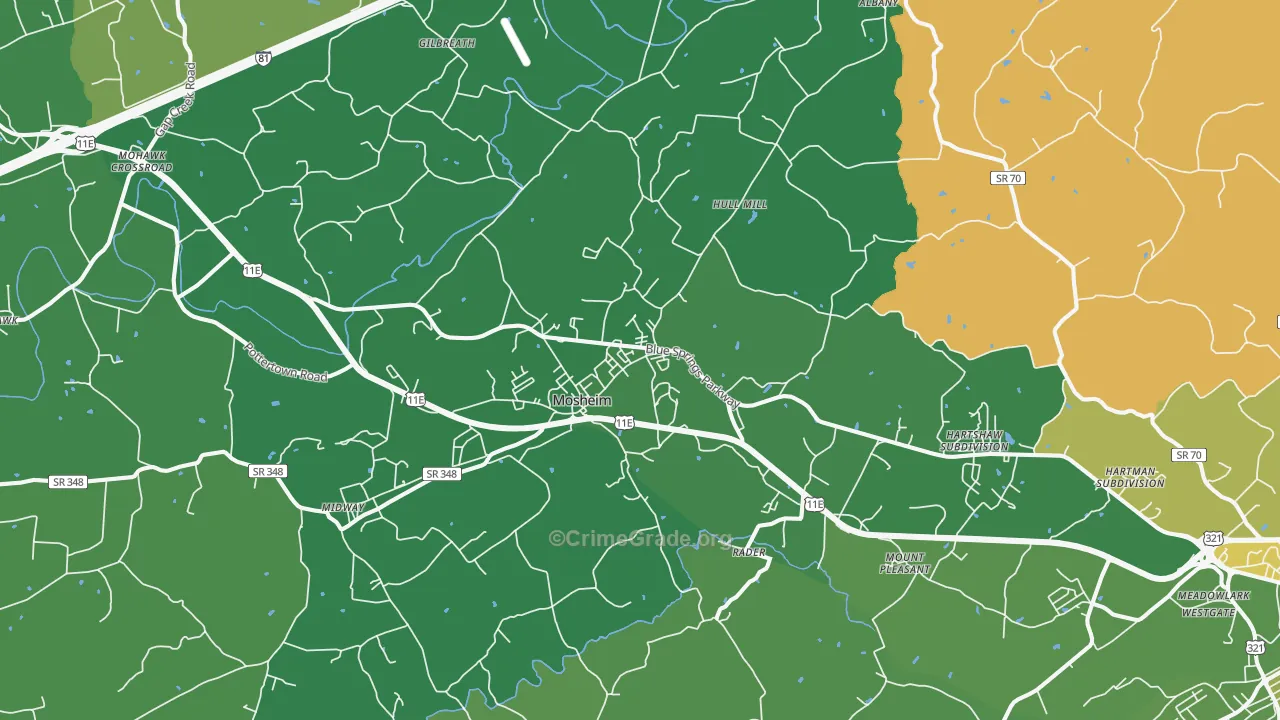 Mosheim, TN Map of Vehicle Theft Rates