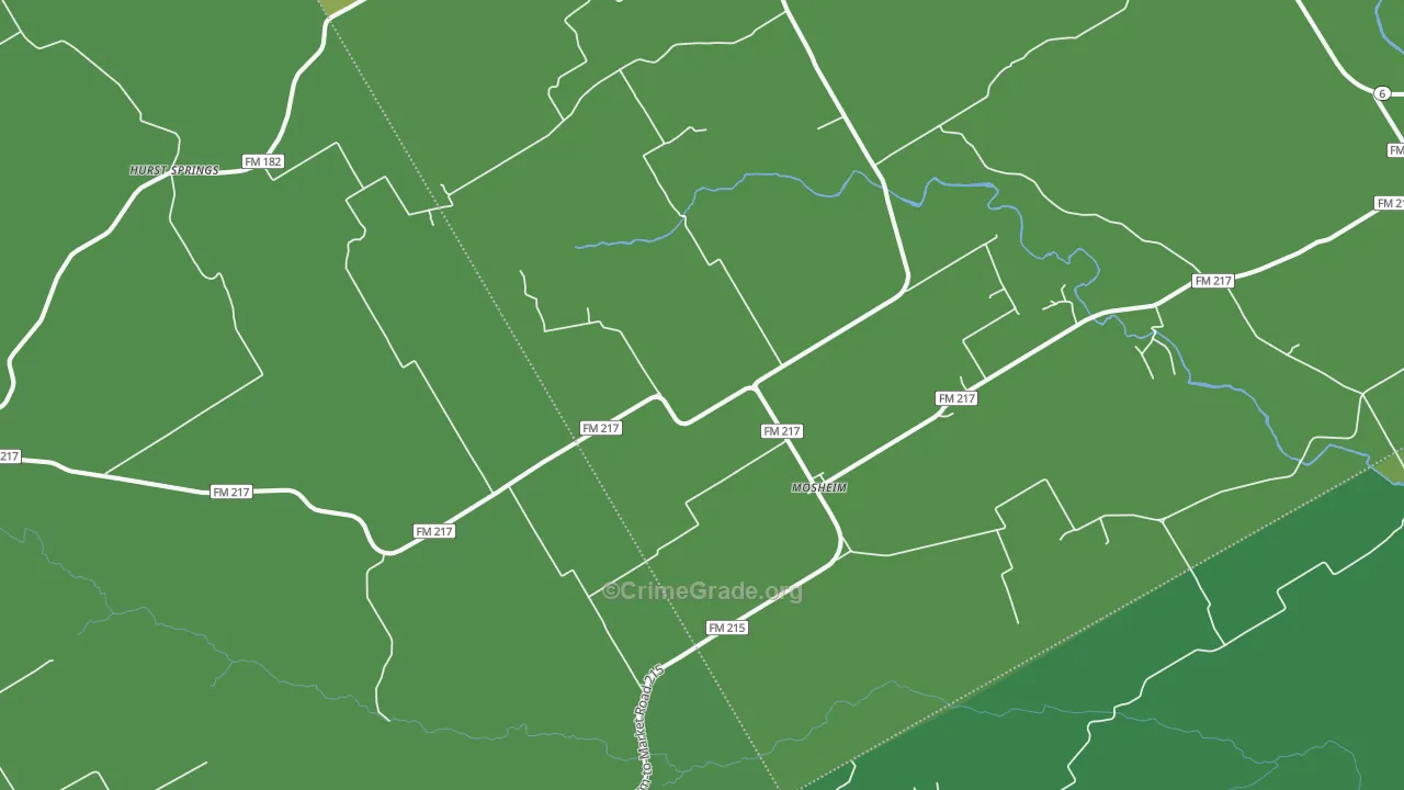 Mosheim, TX Map of Vehicle Theft Rates