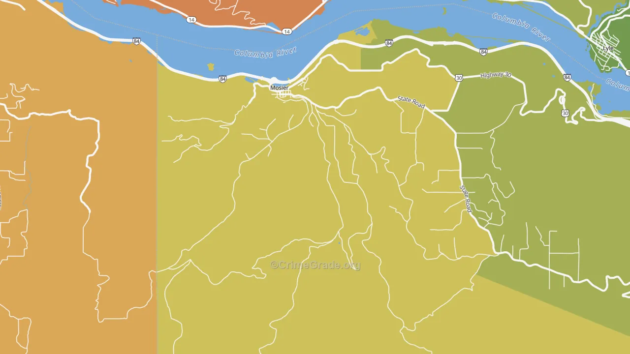 Mosier, OR Map of Vehicle Theft Rates