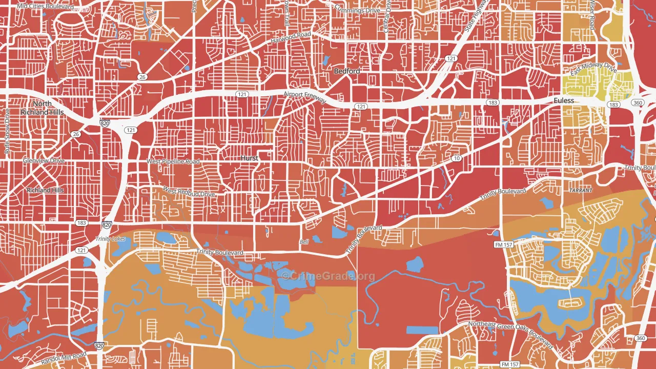 Mosier Valley, Euless, TX Map of Vehicle Theft Rates