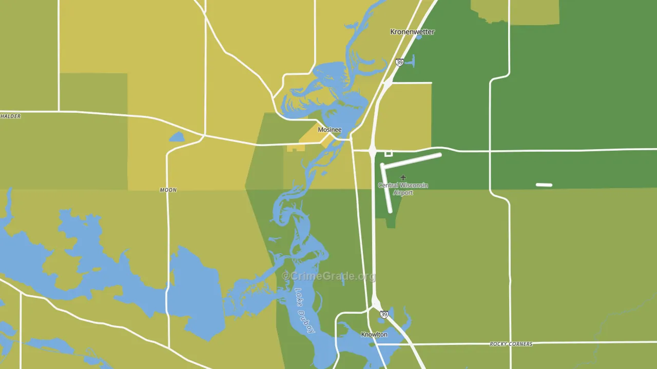 Mosinee, WI Map of Vehicle Theft Rates