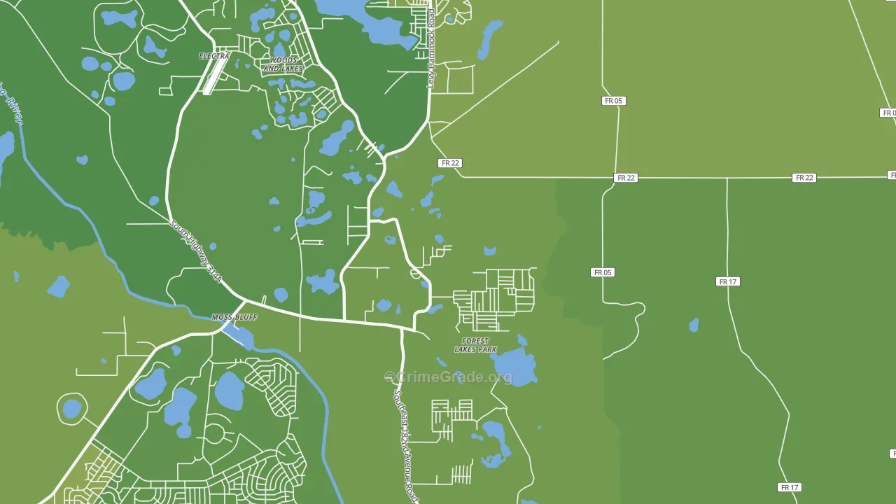 Moss Bluff, FL Map of Vehicle Theft Rates