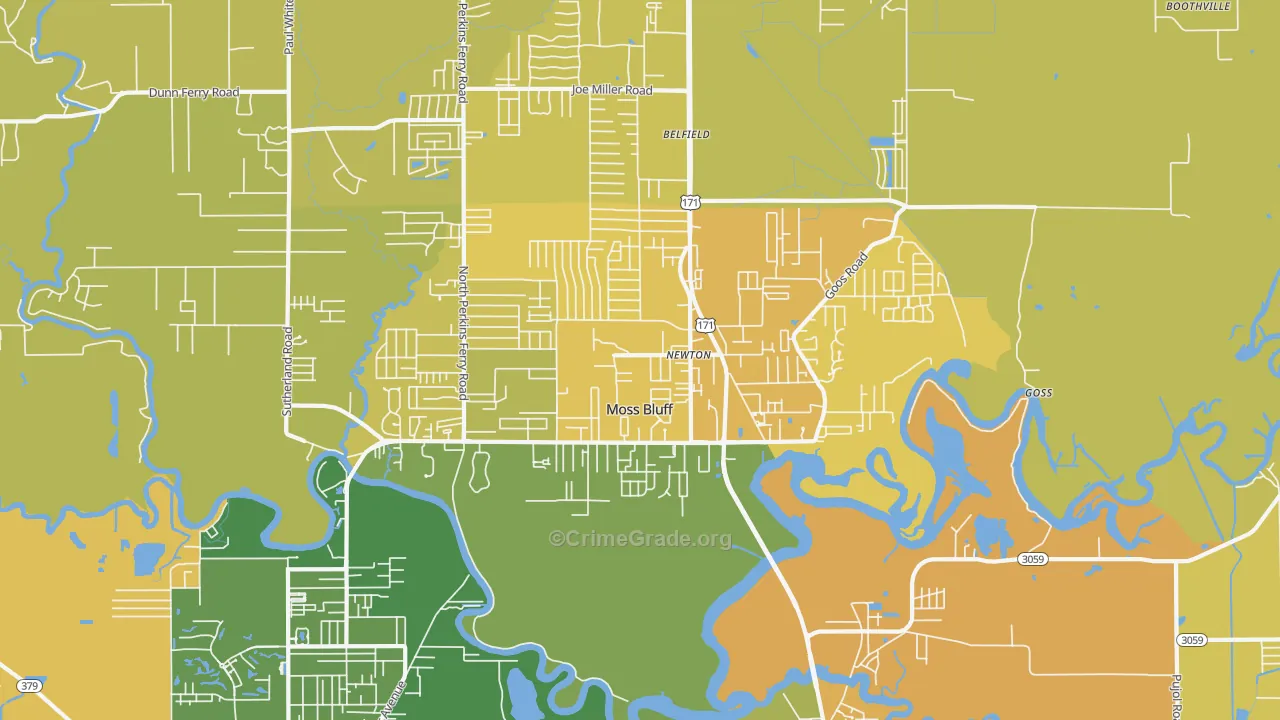 Moss Bluff, LA Map of Vehicle Theft Rates