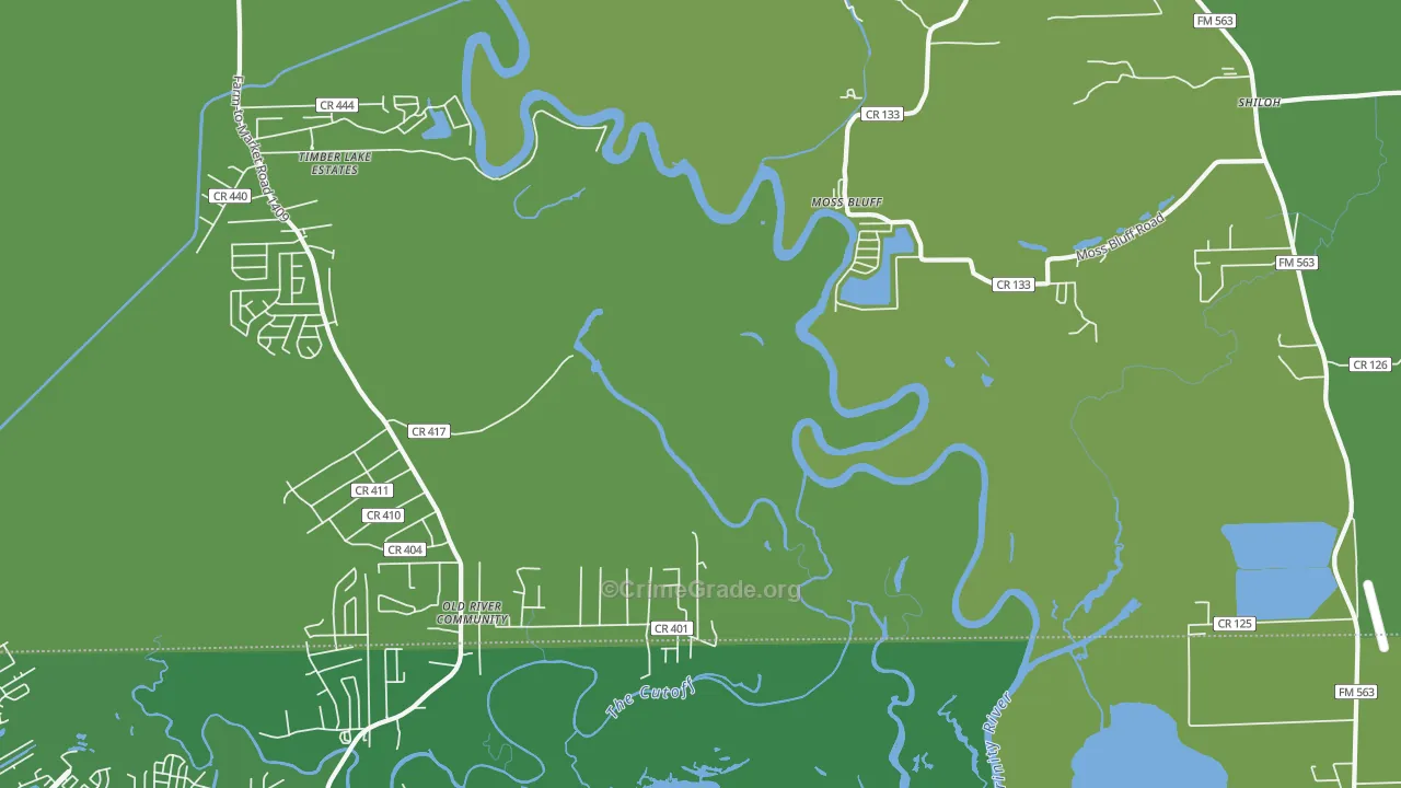 Moss Bluff, TX Map of Vehicle Theft Rates