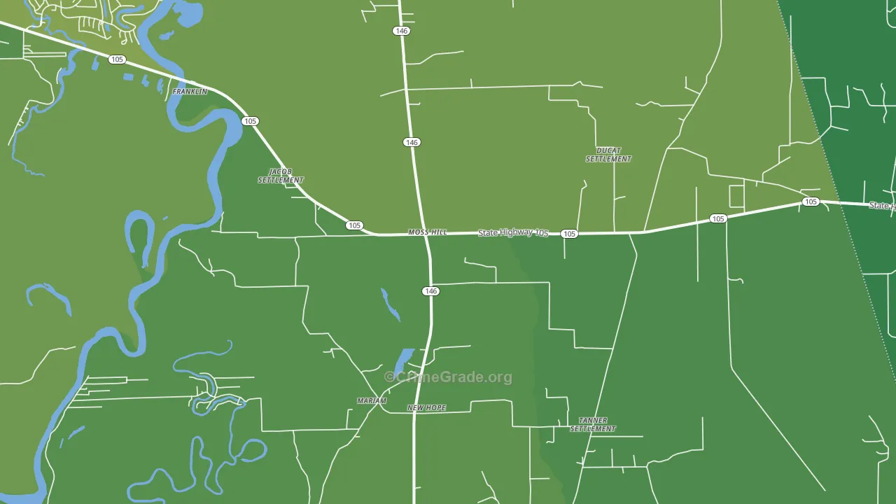 Moss Hill, TX Map of Vehicle Theft Rates