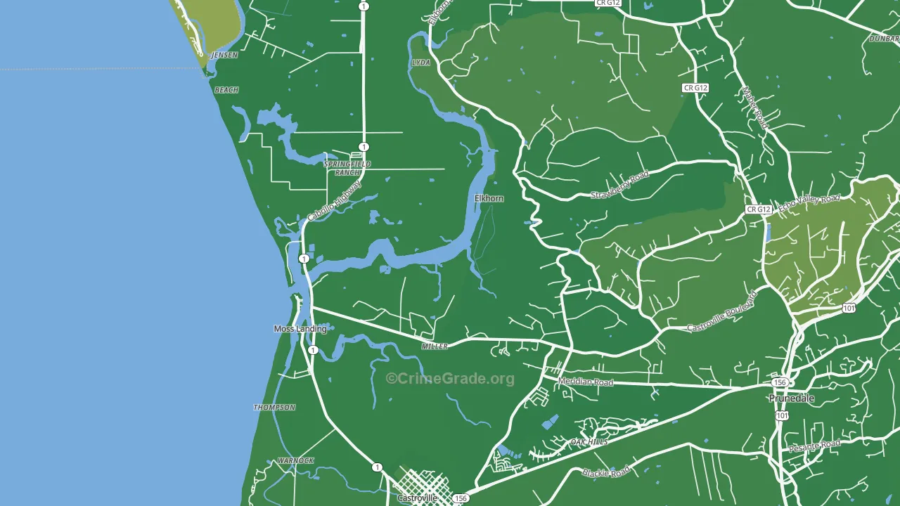 Moss Landing, CA Map of Vehicle Theft Rates