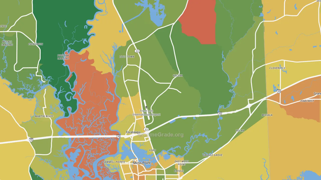 Moss Point, MS Map of Vehicle Theft Rates
