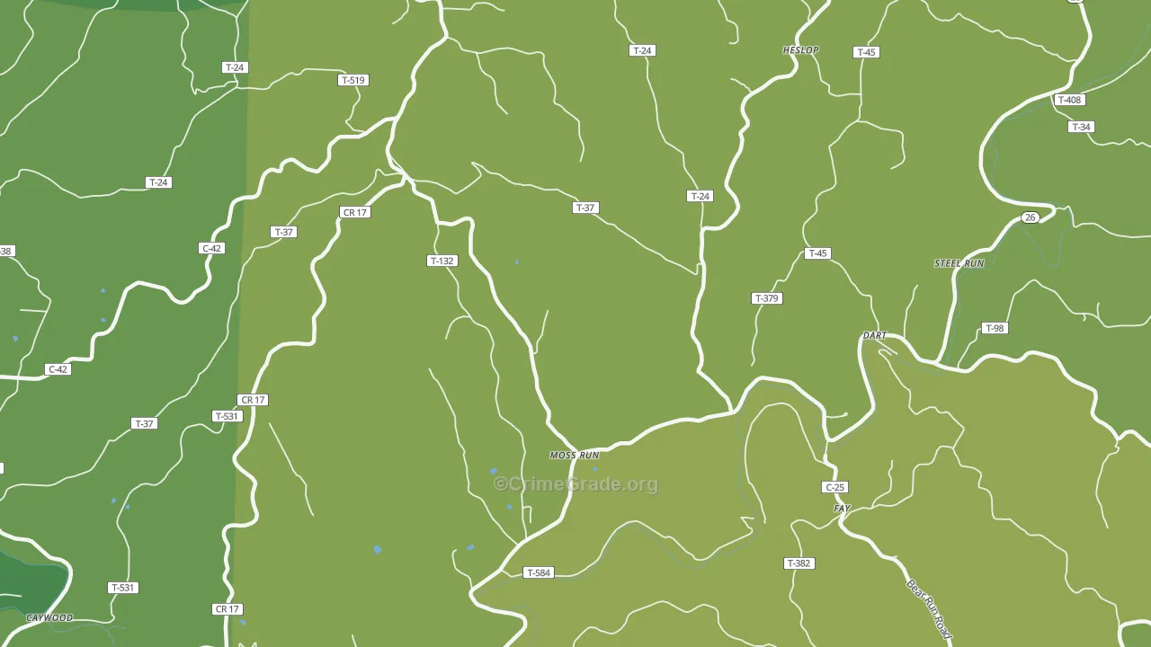 Moss Run, OH Map of Vehicle Theft Rates