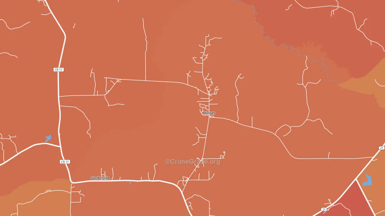 Mosses, AL Map of Vehicle Theft Rates