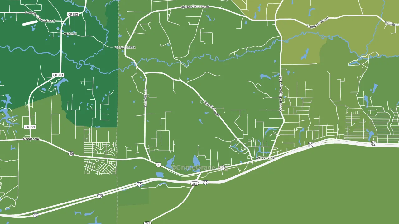 Mossy Head, FL Map of Vehicle Theft Rates