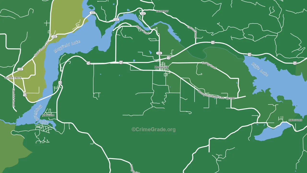 Mossyrock, WA Map of Vehicle Theft Rates