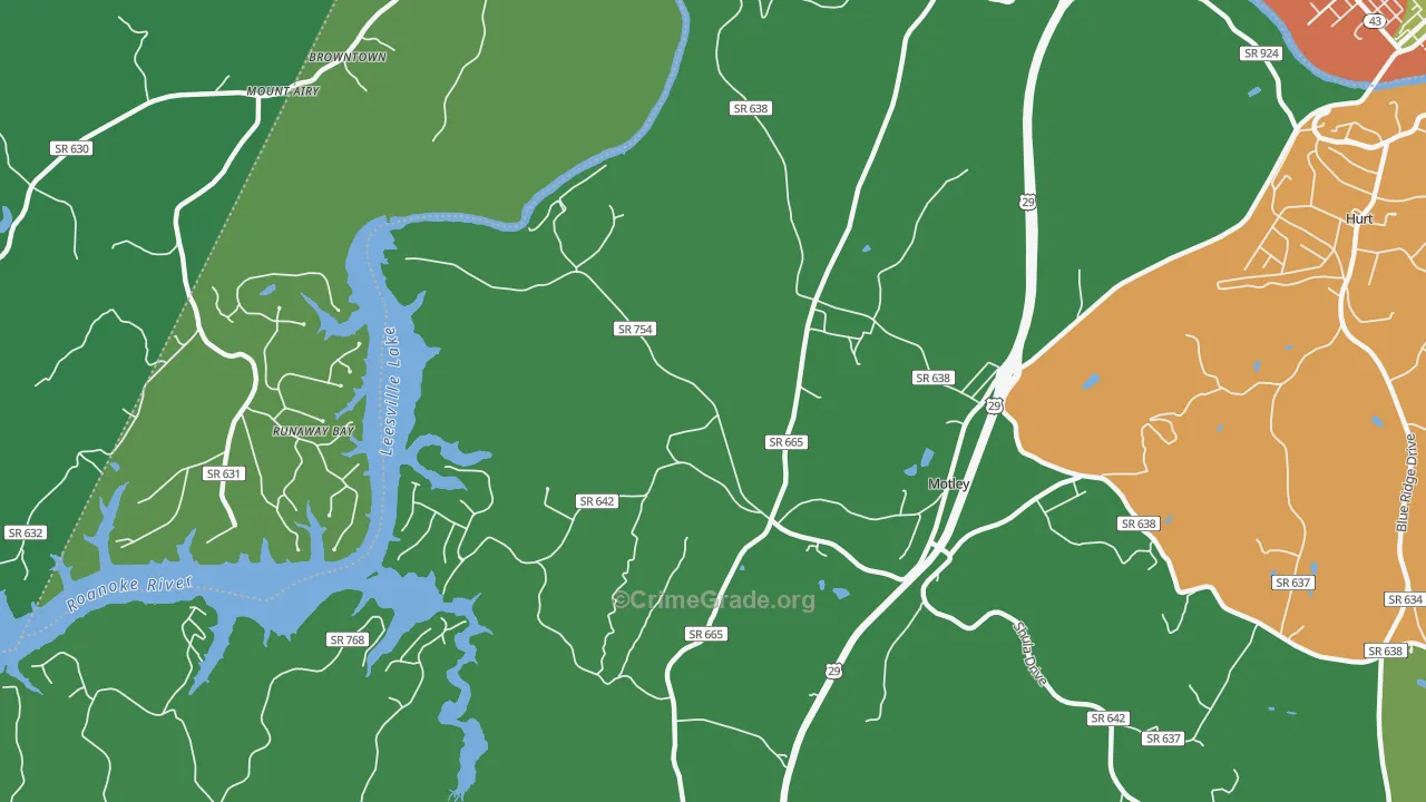 Motley, VA Map of Vehicle Theft Rates