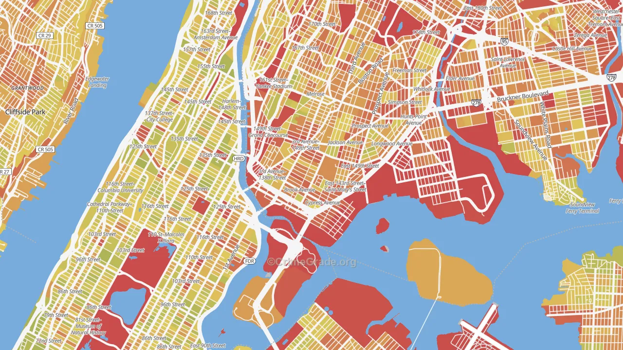 Mott Haven, Bronx, NY Map of Vehicle Theft Rates