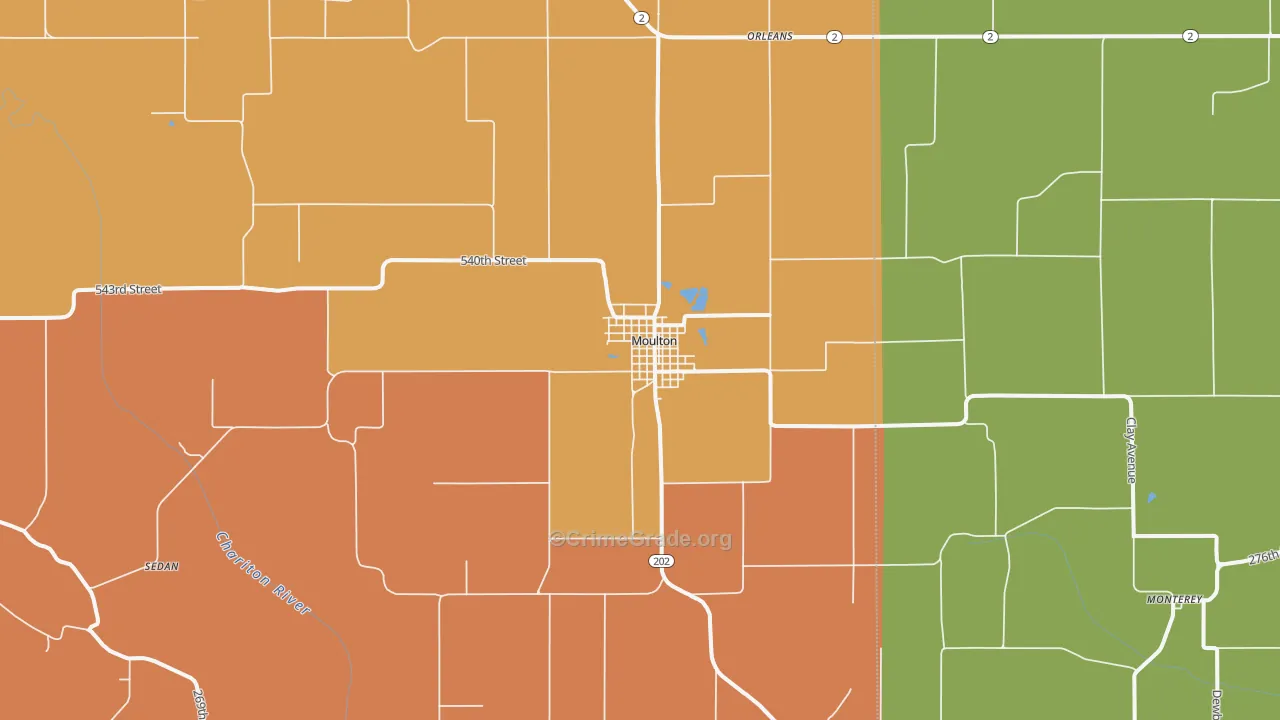 Moulton, IA Map of Vehicle Theft Rates
