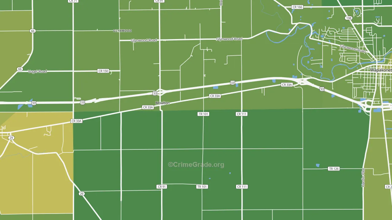 Moulton, OH Map of Vehicle Theft Rates