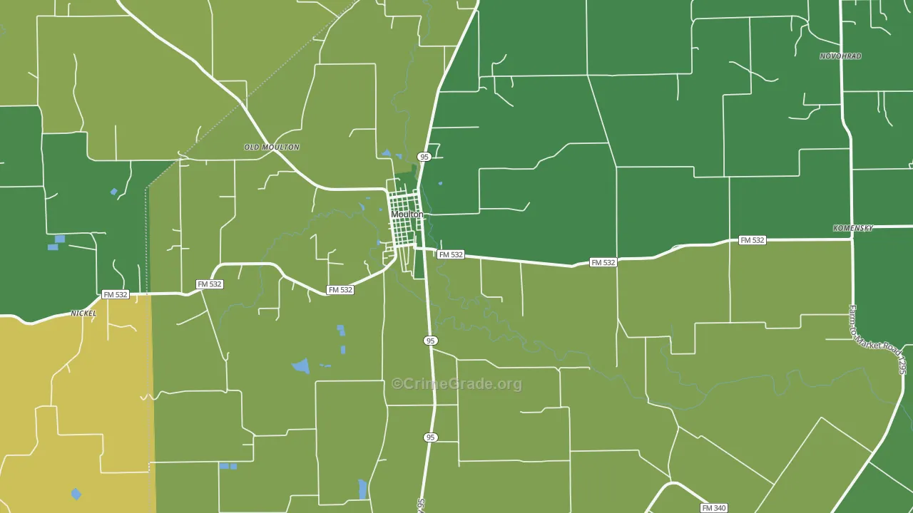 Moulton, TX Map of Vehicle Theft Rates