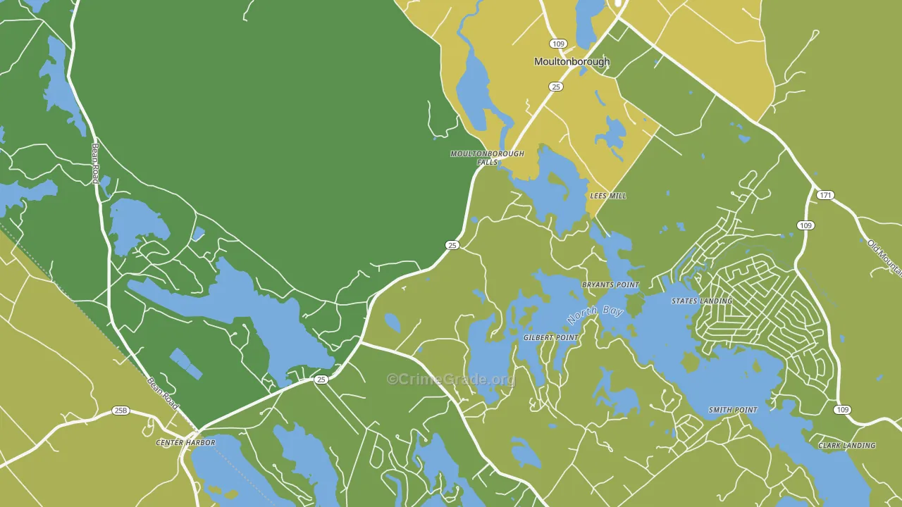 Moultonborough Falls, NH Map of Vehicle Theft Rates
