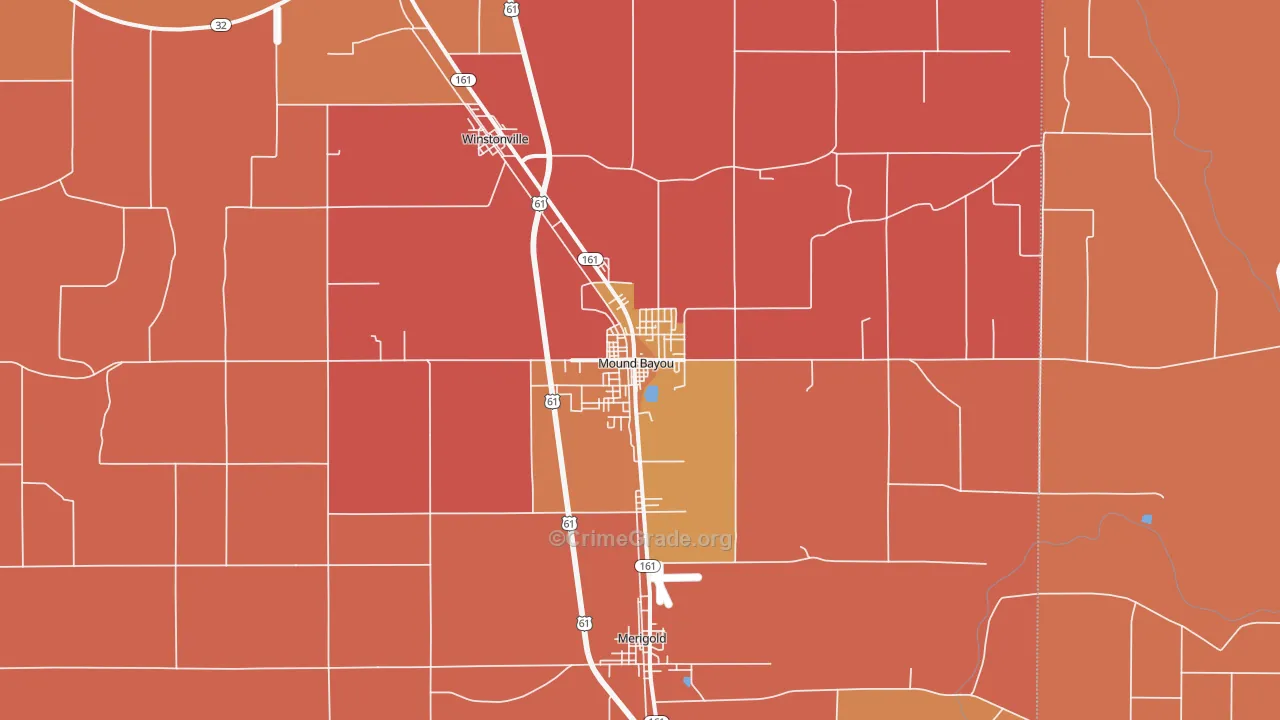 Mound Bayou, MS Map of Vehicle Theft Rates