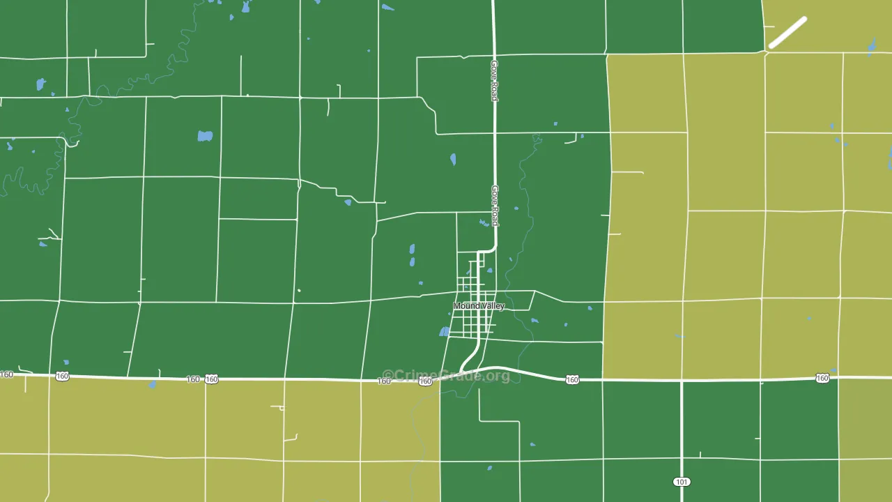 Mound Valley, KS Map of Vehicle Theft Rates