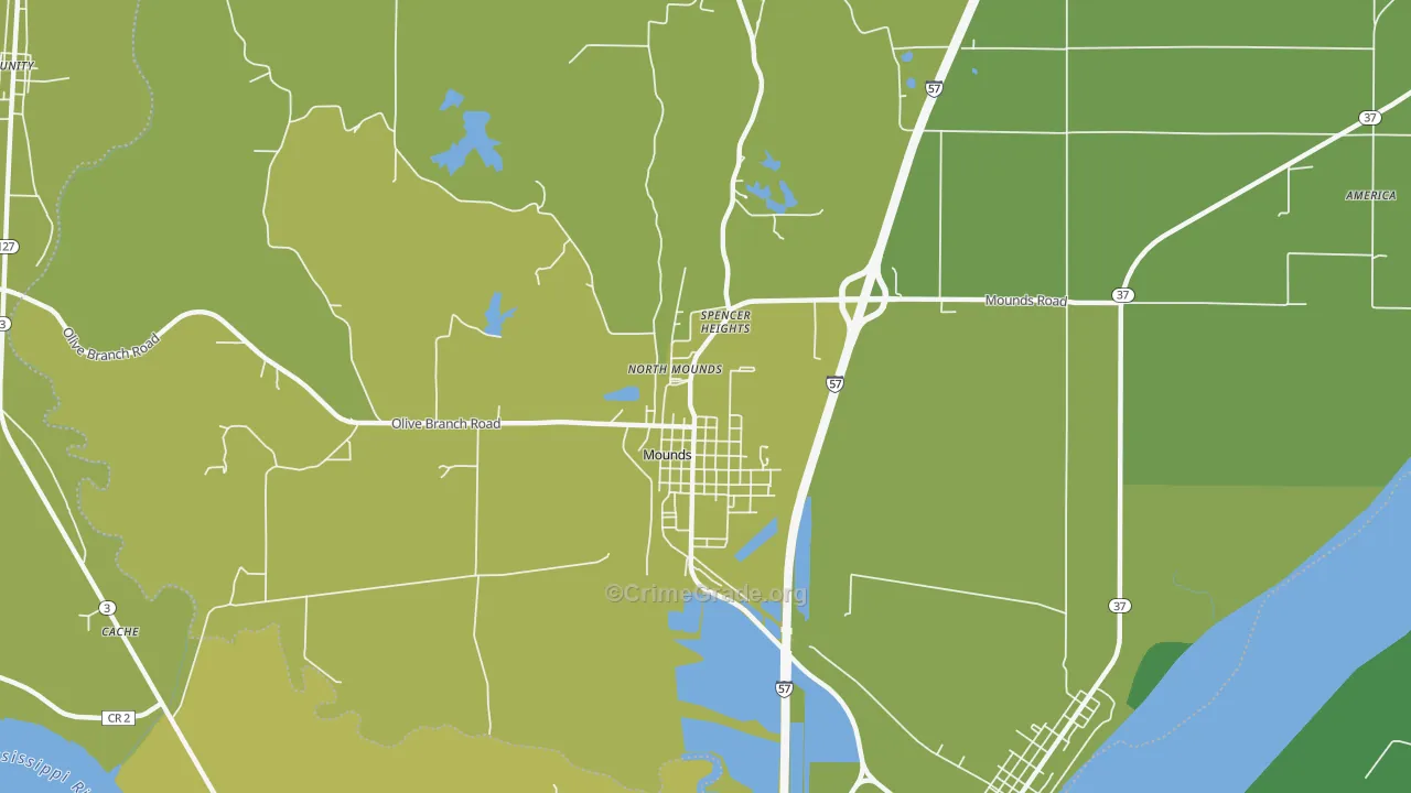 Mounds, IL Map of Vehicle Theft Rates