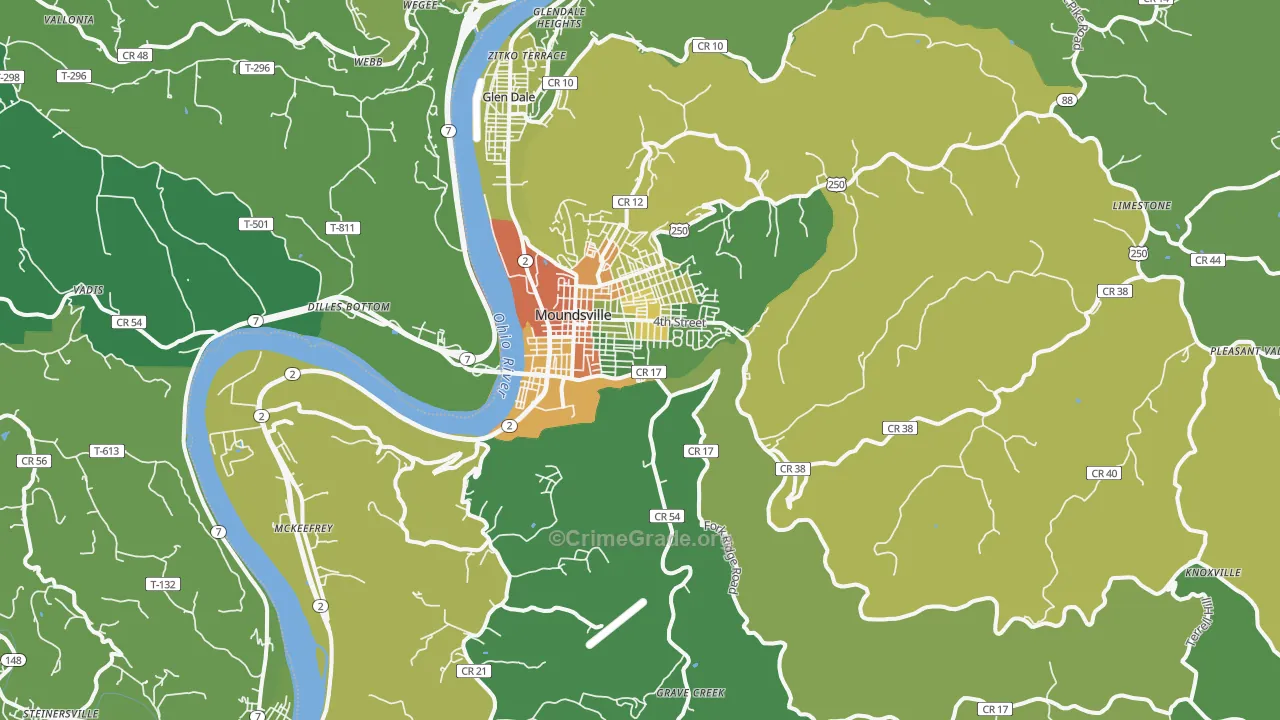 Moundsville, WV Map of Vehicle Theft Rates
