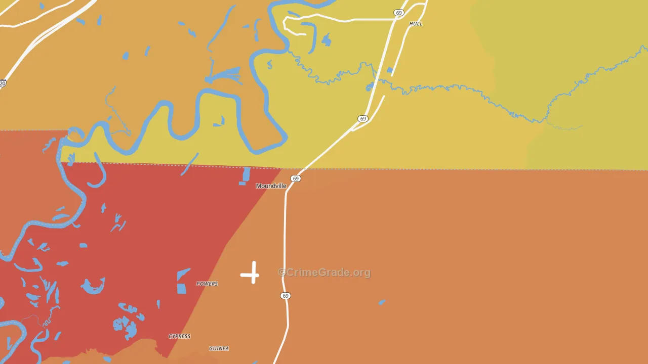 Moundville, AL Map of Vehicle Theft Rates