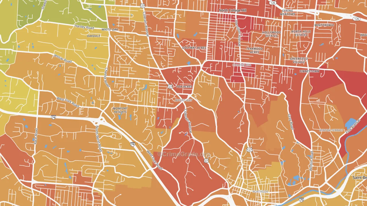 Mount Airy, Cincinnati, OH Map of Vehicle Theft Rates