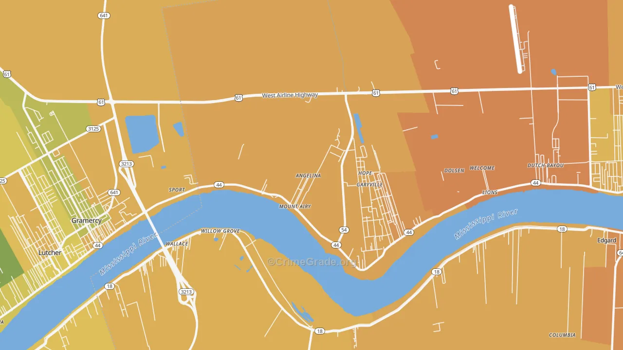 Mount Airy, LA Map of Vehicle Theft Rates