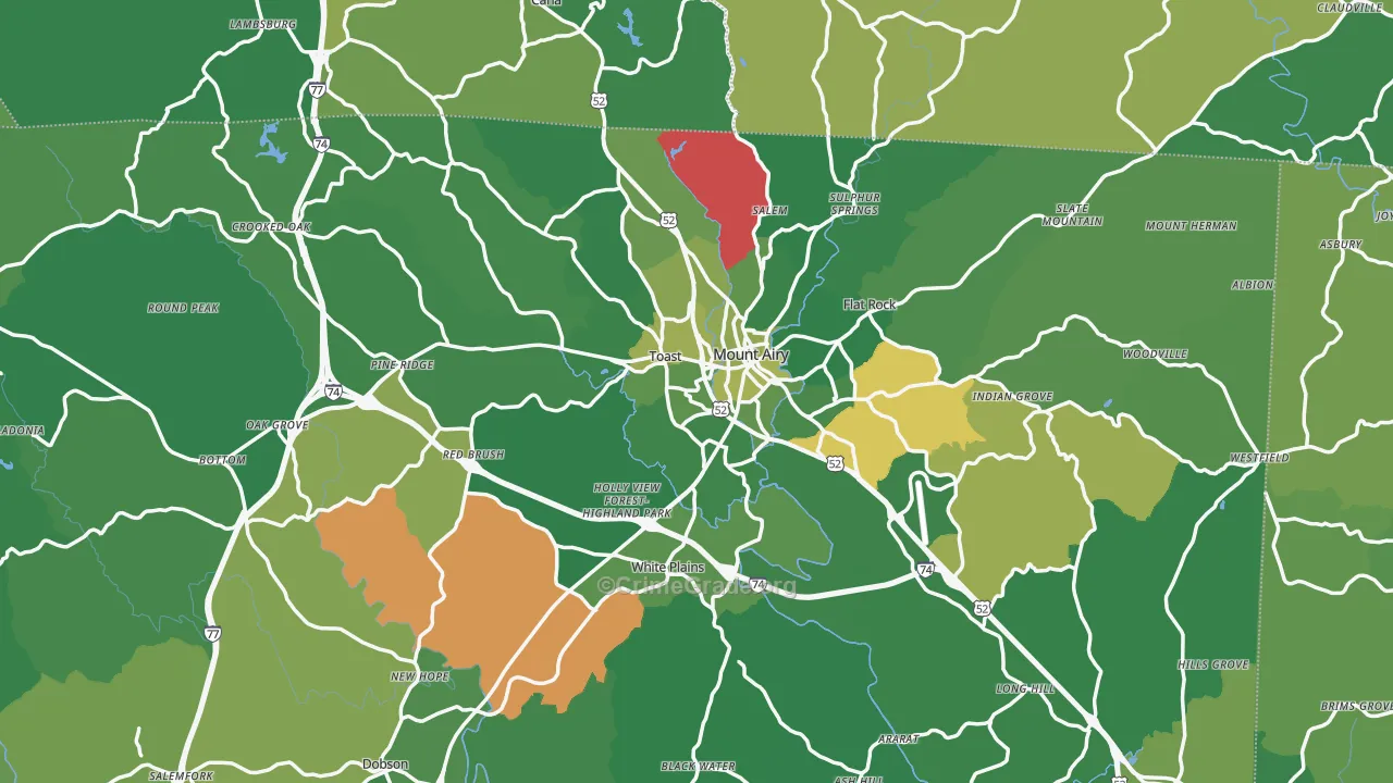 Mount Airy, NC Map of Vehicle Theft Rates