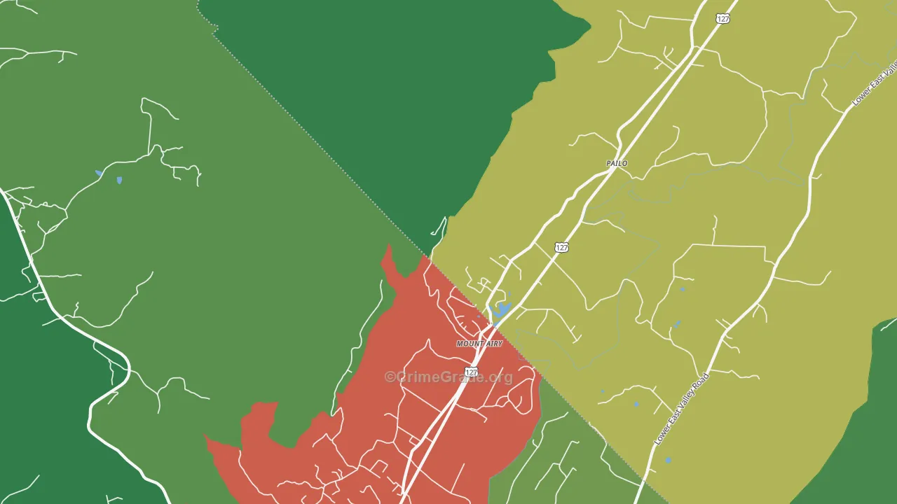 Mount Airy, TN Map of Vehicle Theft Rates
