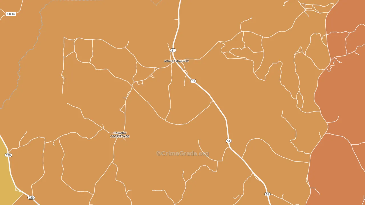 Mount Andrew, AL Map of Vehicle Theft Rates