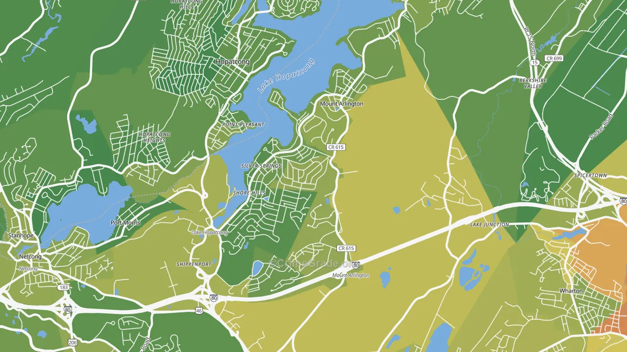 Mount Arlington, NJ Map of Vehicle Theft Rates