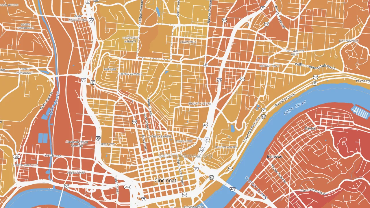 Mount Auburn, Cincinnati, OH Map of Vehicle Theft Rates