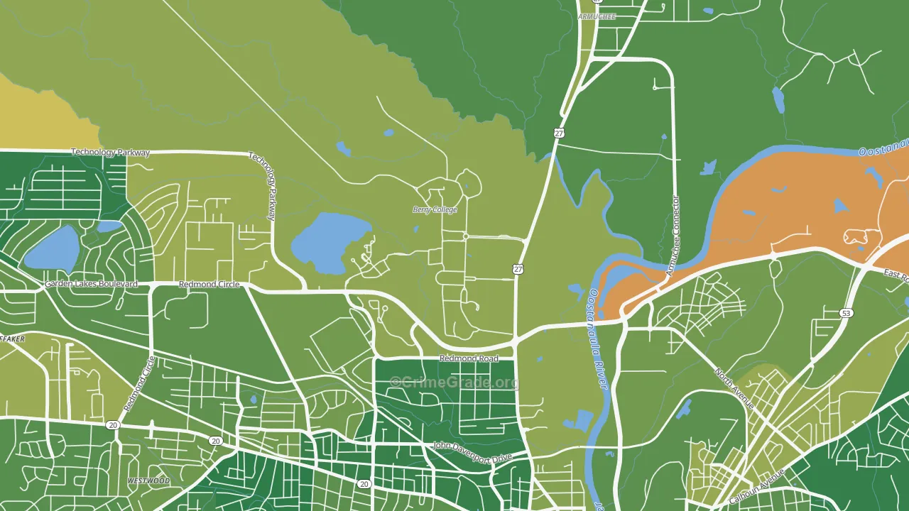 Mount Berry, GA Map of Vehicle Theft Rates