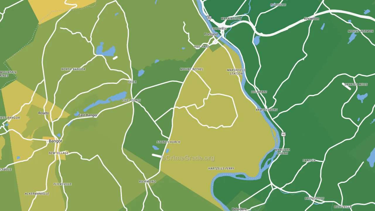 Mount Bethel, PA Map of Vehicle Theft Rates