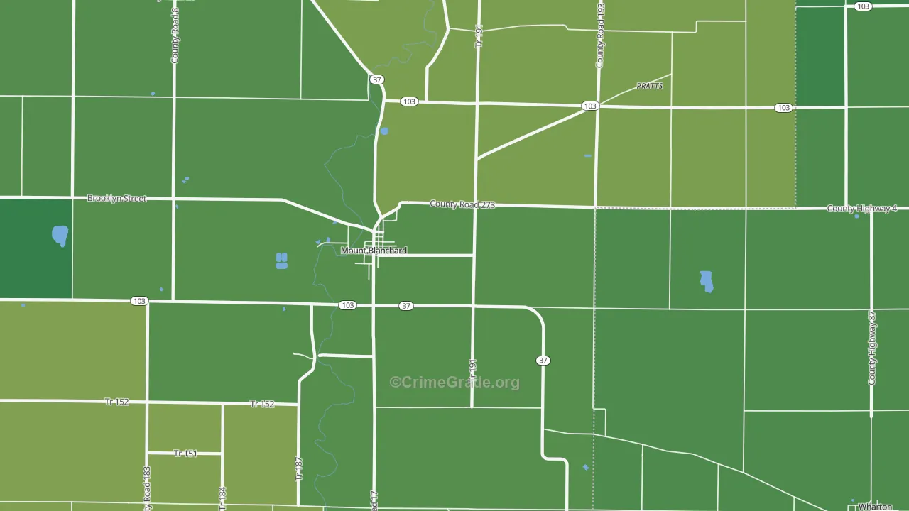 Mount Blanchard, OH Map of Vehicle Theft Rates