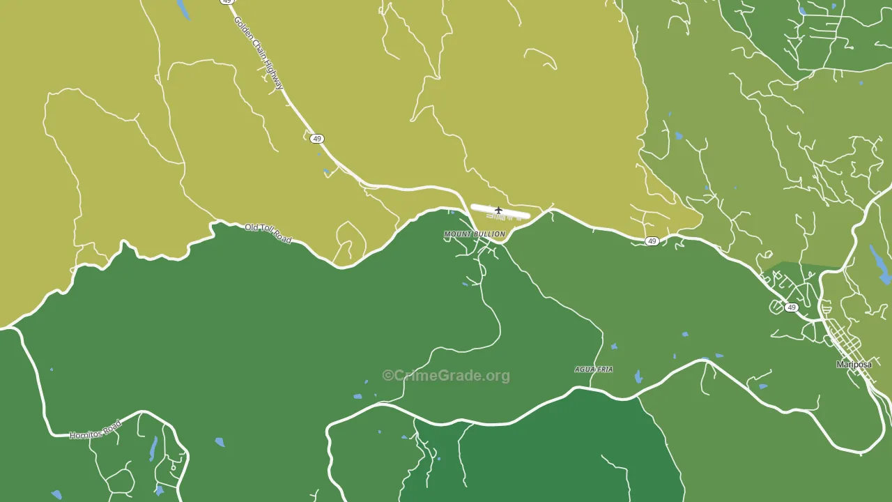 Mount Bullion, CA Map of Vehicle Theft Rates