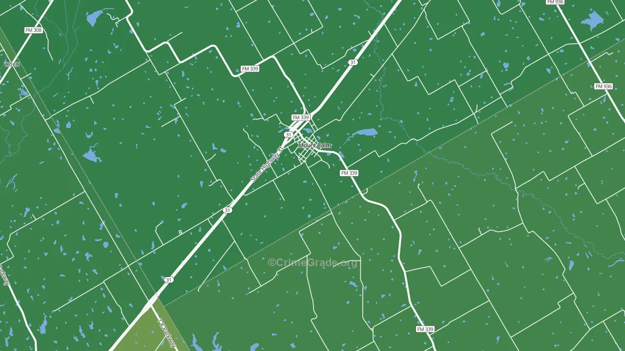 Mount Calm, TX Map of Vehicle Theft Rates