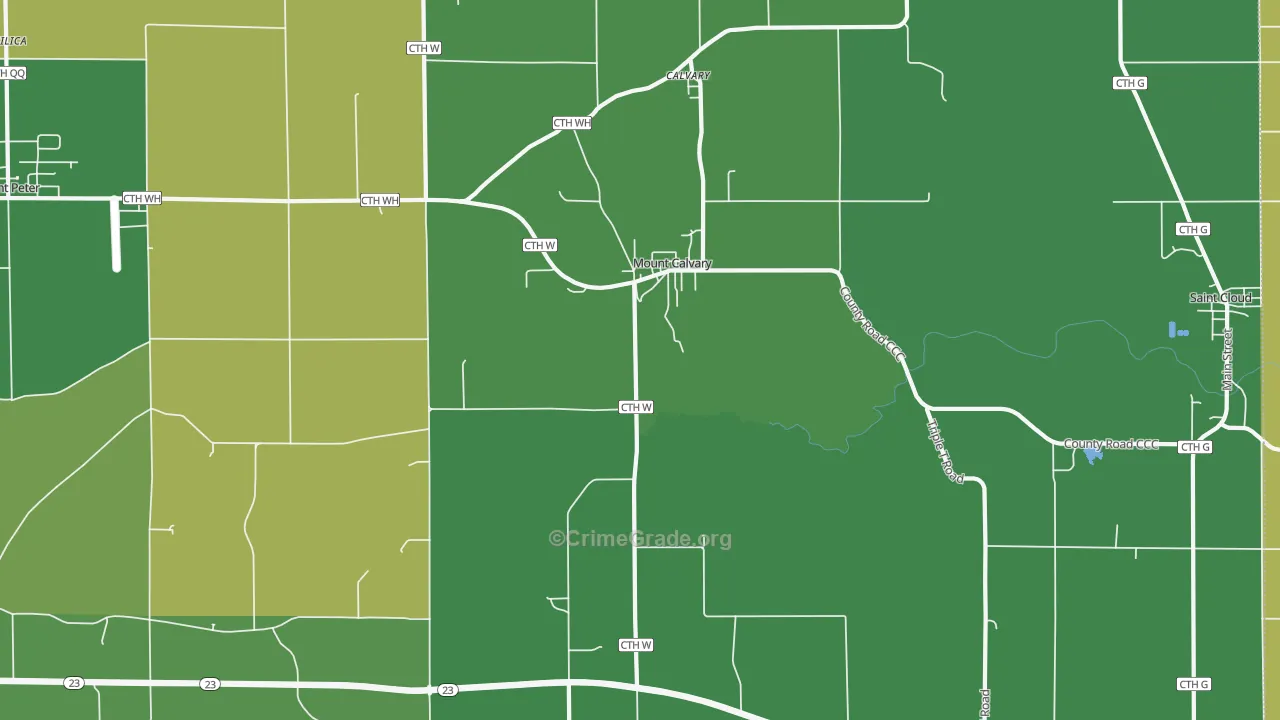Mount Calvary, WI Map of Vehicle Theft Rates