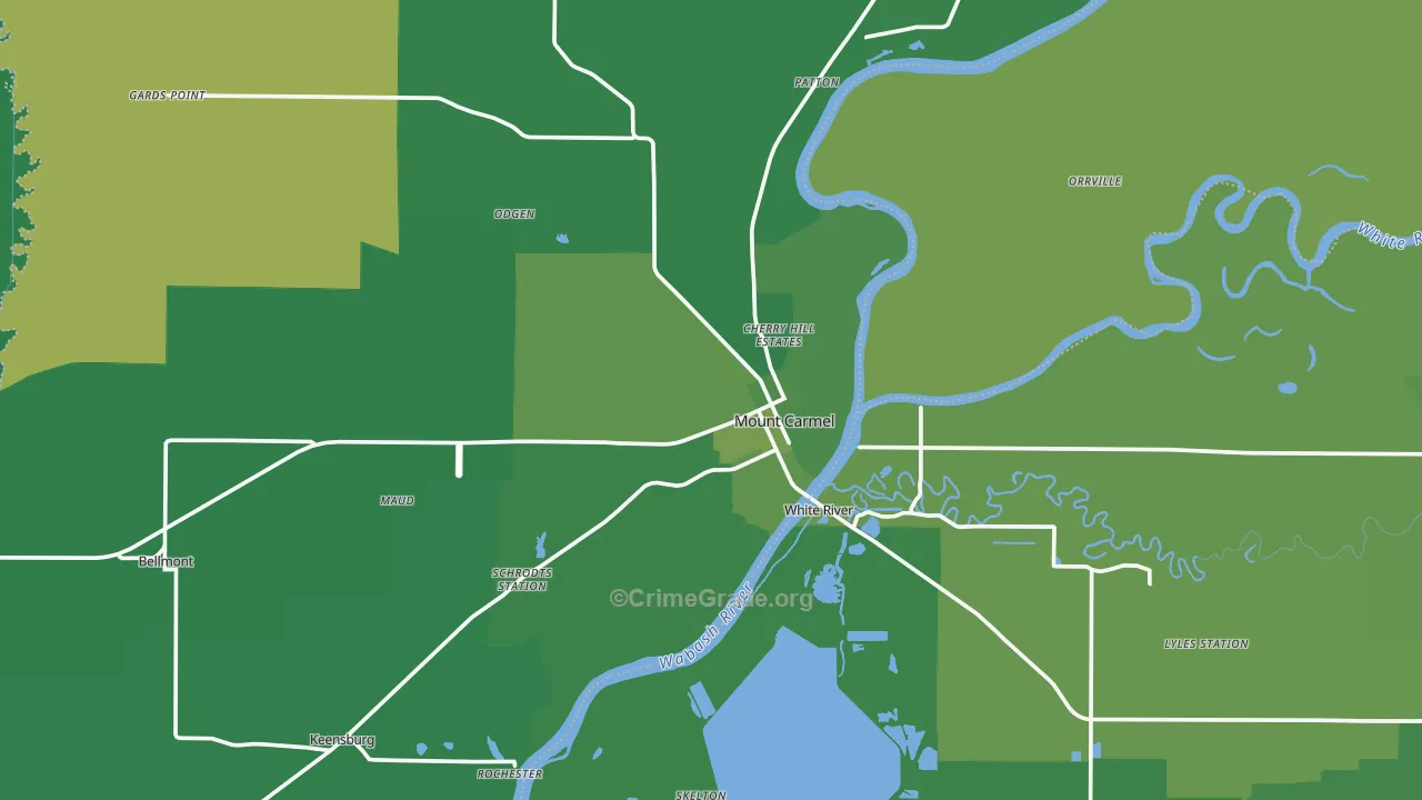 Mount Carmel, IL Map of Vehicle Theft Rates