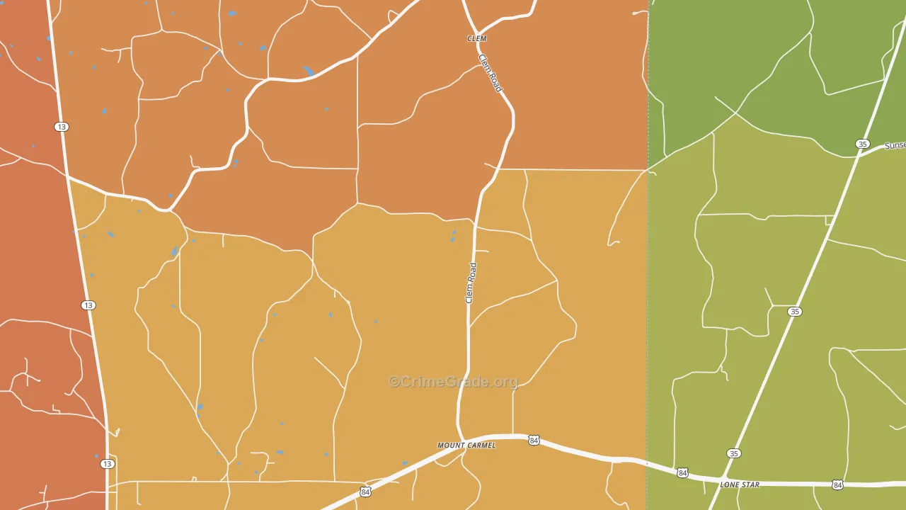 Mount Carmel, MS Map of Vehicle Theft Rates