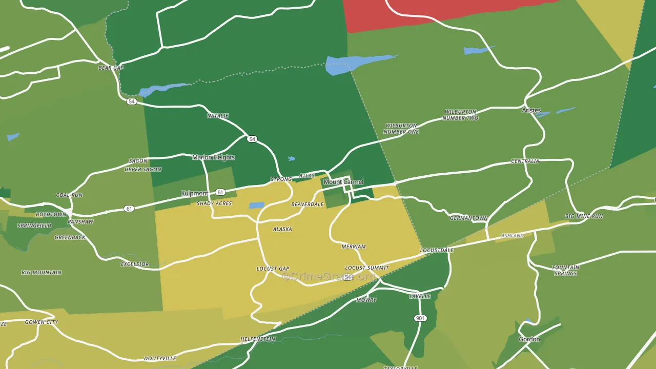 Mount Carmel, PA Map of Vehicle Theft Rates