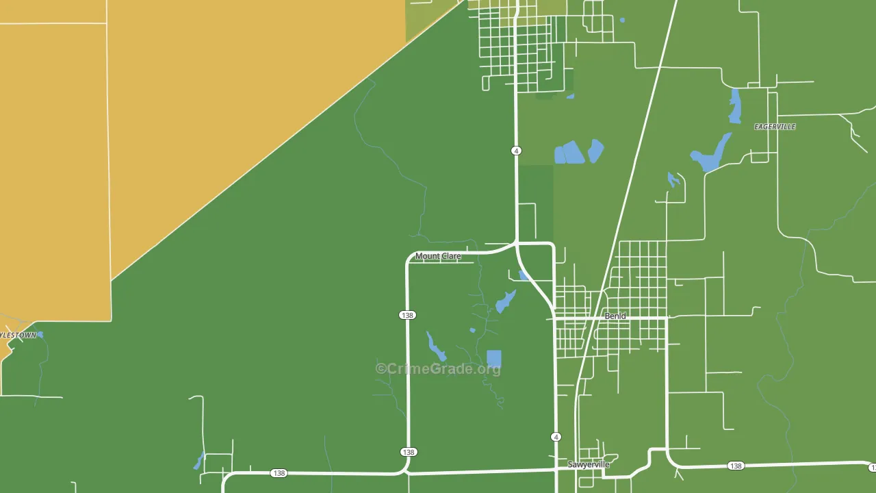 Mount Clare, IL Map of Vehicle Theft Rates