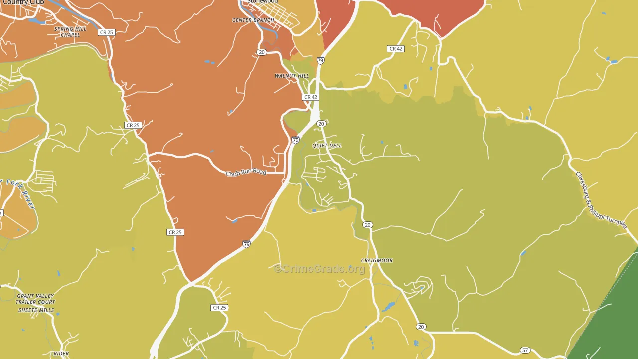 Mount Clare, WV Map of Vehicle Theft Rates