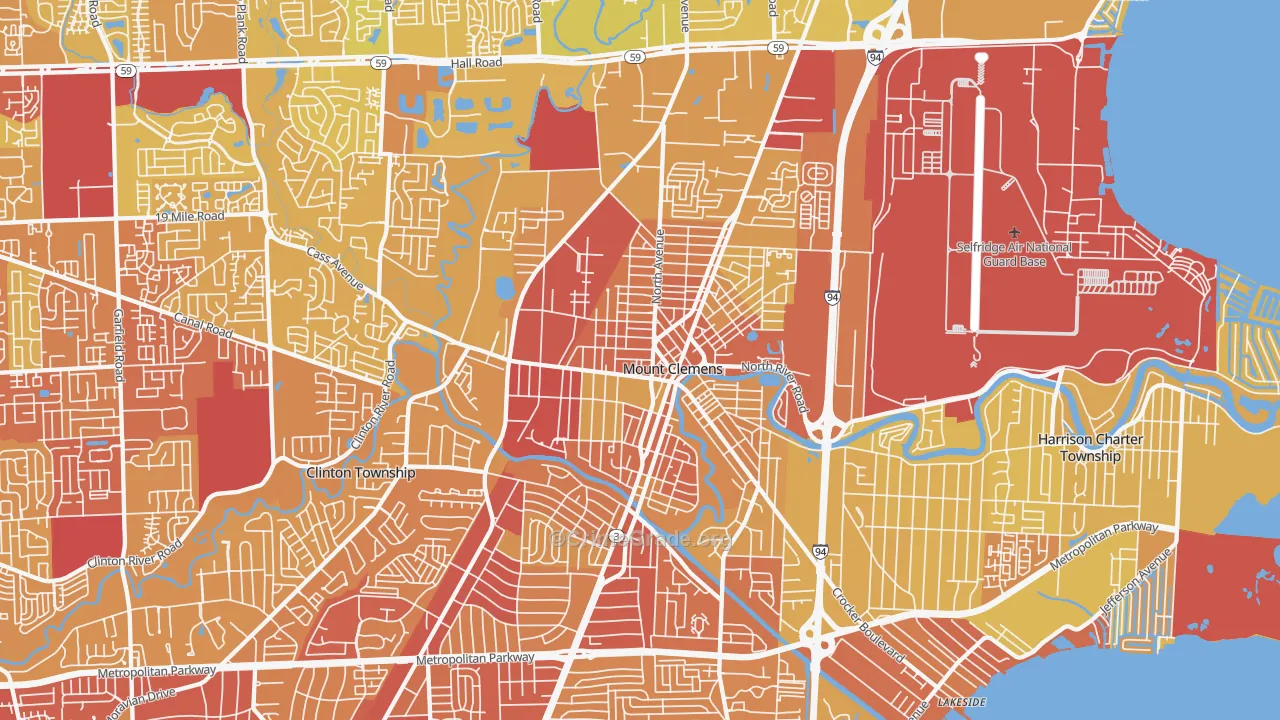 Mount Clemens, MI Map of Vehicle Theft Rates