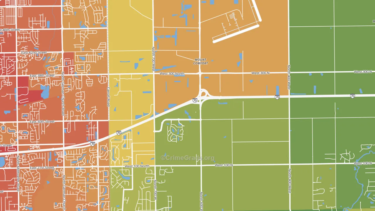 Mount Comfort, IN Map of Vehicle Theft Rates
