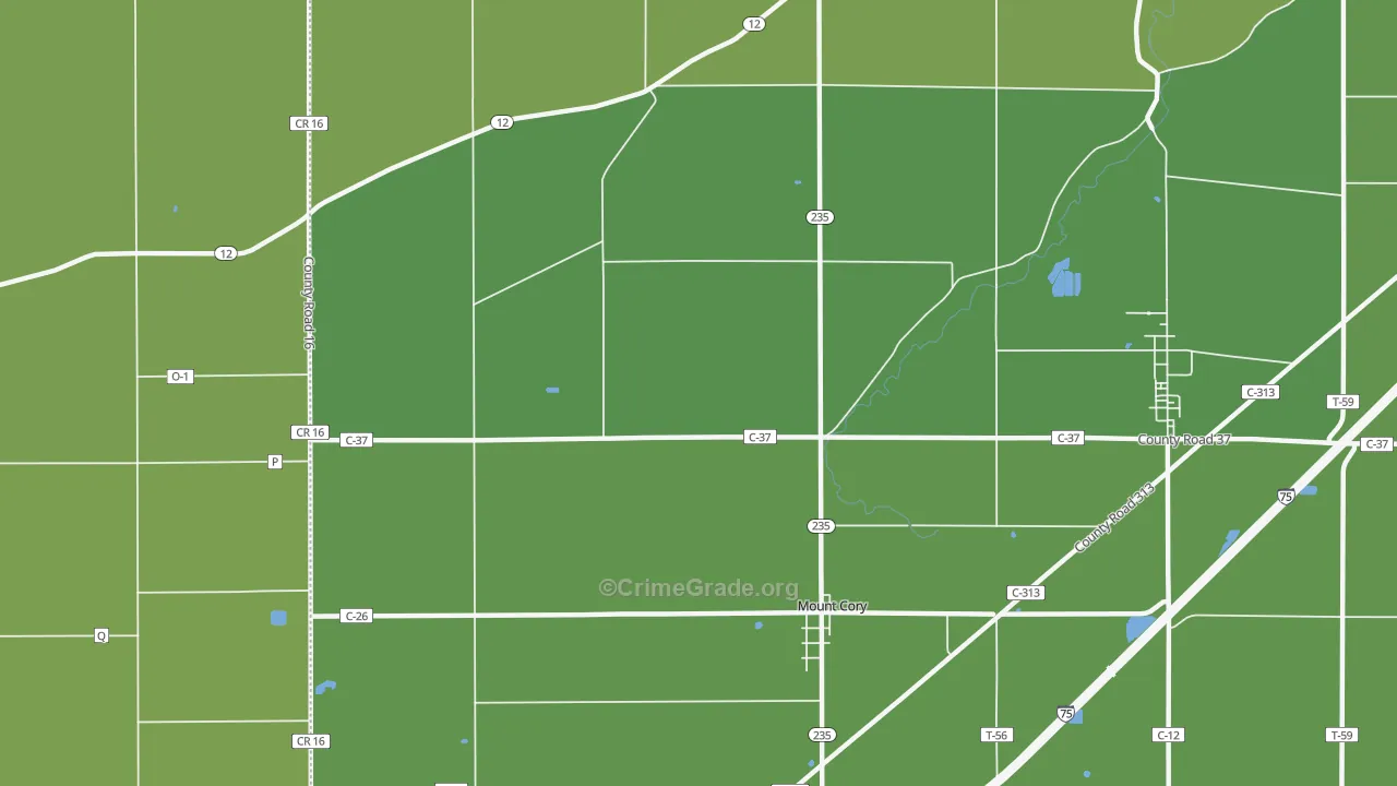 Mount Cory, OH Map of Vehicle Theft Rates