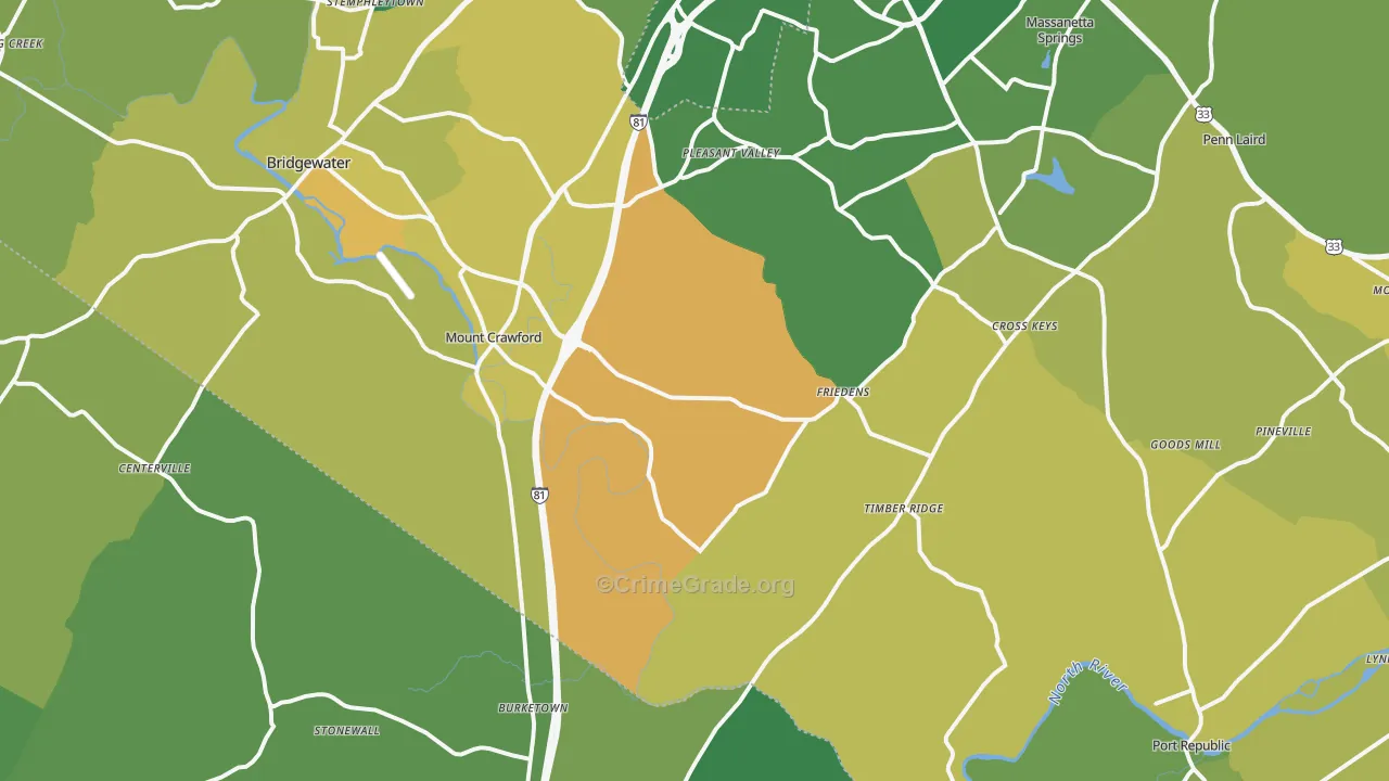 Mount Crawford, VA Map of Vehicle Theft Rates