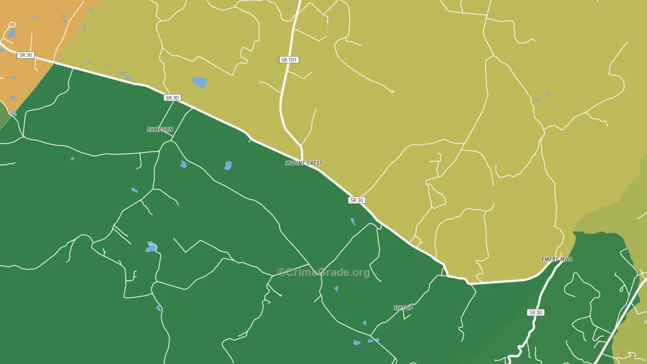 Mount Crest, TN Map of Vehicle Theft Rates